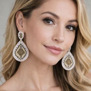 Kay Lee White Ivory Beaded Earrings New